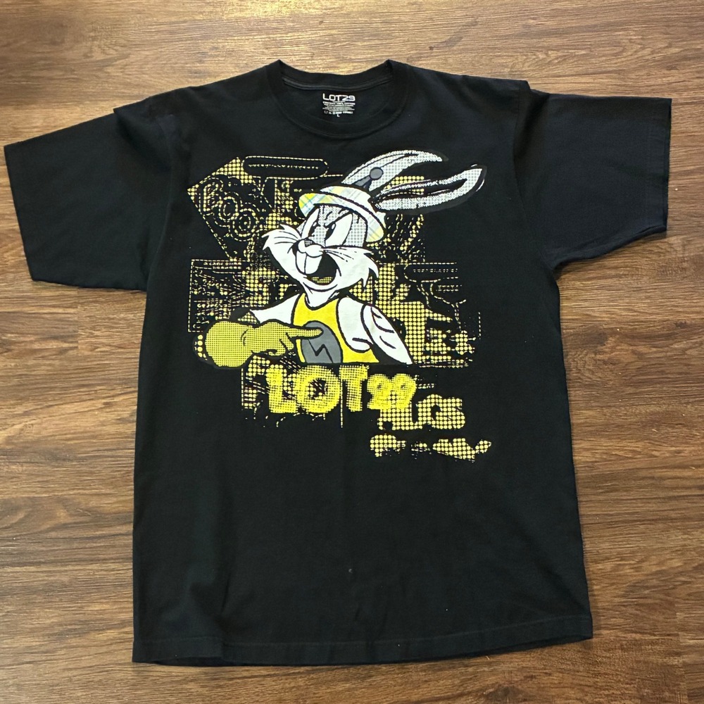 LOT29 Bugs Bunny Graphic T-Shirt Black Looney Tunes Tee‎ Size Large